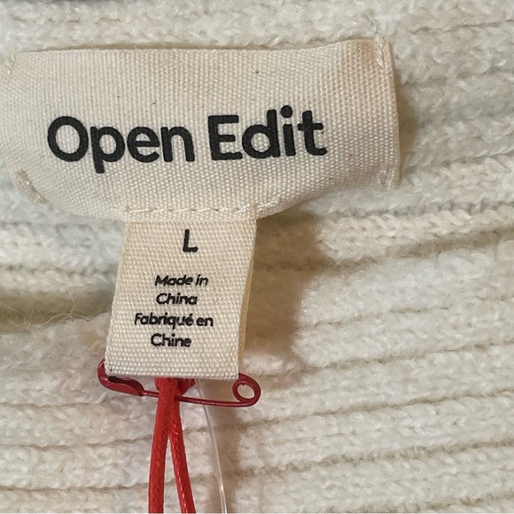 Open Edit Scoop neck Wool Blend LS Ribbed sweater Size L Cream - Picture 2 of 5